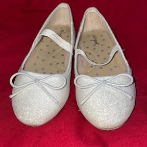 Cat and Jack Girls Ballet Flat White Glitter Georgetta Shoe Toddler Kids Sz 10
